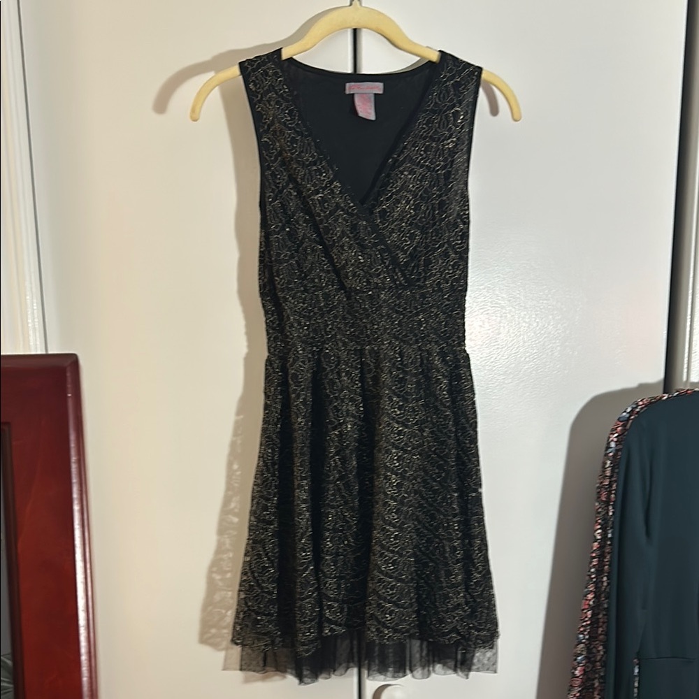 Ultra Pink Black and Gold Fit and Flare Mini Dress